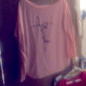 Blessed light peach shirt off the shoulder three quarter sleeve